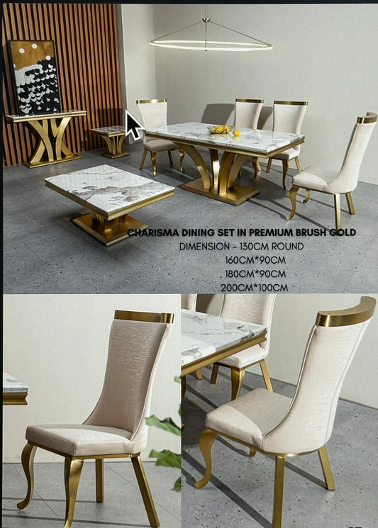 charisma dining set in premium brush gold